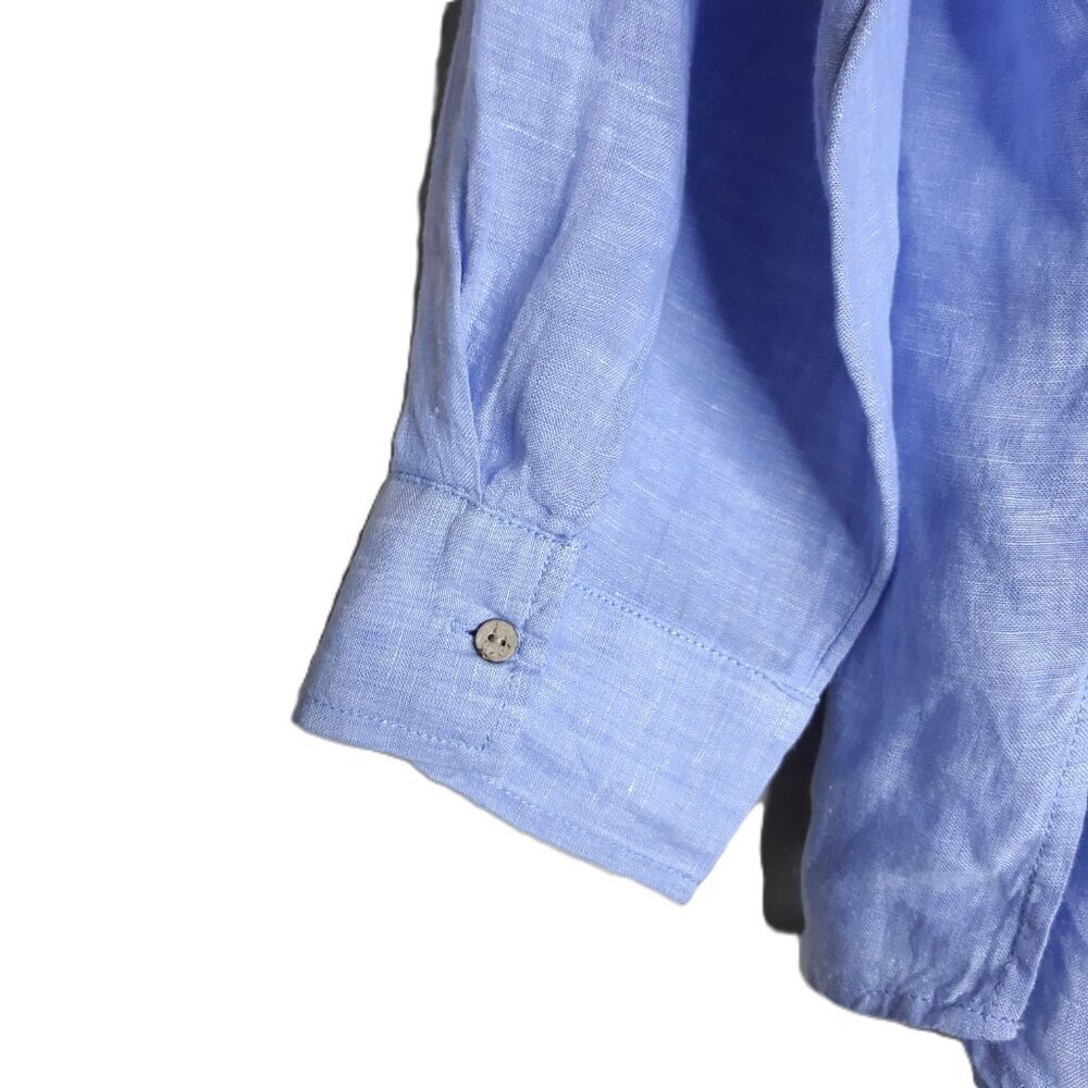 NEW Sigrid Olsen Tunic Top Blue Linen Long Sleeve Lagenlook Coastal - Picture 2 of 5